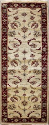 2'7x8'1 Chobi Ziegler Area Rug made using Vegetable dyes with Wool Pile - Floral Design | Hand-Knotted in White