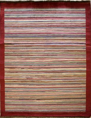 4'5x6'0 Gabbeh Area Rug made using Vegetable dyes with Wool Pile - Striped Design | Hand-Knotted Multicolored | 4.5x7 Double Knot Rug