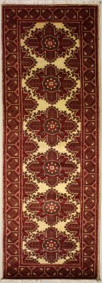 2'5x9'7 Caucasian Design Area Rug with Wool Pile - Tribal Khan Mohammadi Floral Design | Hand-Knotted in White