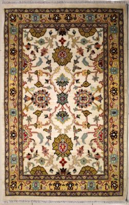 4'1x6'0 Pak Persian High Quality Area Rug with Wool Pile - Floral Design | Hand-Knotted in White