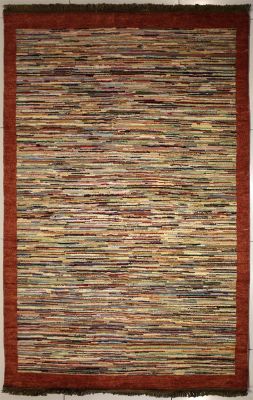 4'5x6'8 Gabbeh Area Rug made using Vegetable dyes with Wool Pile - Striped Design | Hand-Knotted Multicolored | 4.5x7 Double Knot Rug