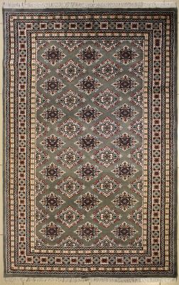 5'0x7'6 Bokhara Jaldar Area Rug with Silk & Wool Pile - Geometric Diamond Design | Hand-Knotted in Grey