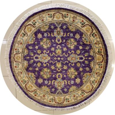 5'2x5'6 Chobi Ziegler Area Rug made using Vegetable dyes with Wool Pile - Floral Design | Hand-Knotted in Purple