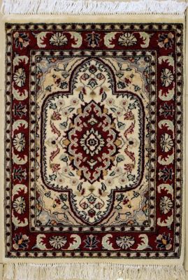 2'0x2'8 Pak Persian High Quality Area Rug with Wool Pile - Floral Medallion Design | Hand-Knotted in White