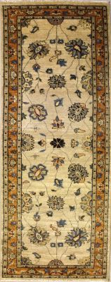 2'7x8'3 Chobi Ziegler Area Rug made using Vegetable dyes with Wool Pile - Floral Design | Hand-Knotted in White