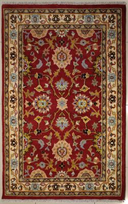 4'1x6'2 Pak Persian High Quality Area Rug with Wool Pile - Floral Design | Hand-Knotted in Red