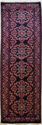 2'6x9'4 Caucasian Design Area Rug with Wool Pile - Tribal Khan Mohammadi Floral Design | Hand-Knotted in Black