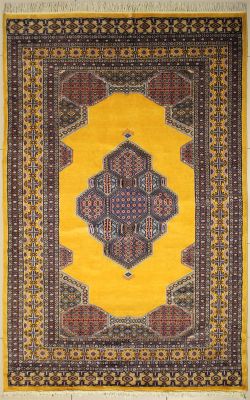 5'1x8'0 Pak Persian Area Rug with Silk & Wool Pile - Medallion Design | Hand-Knotted in Gold