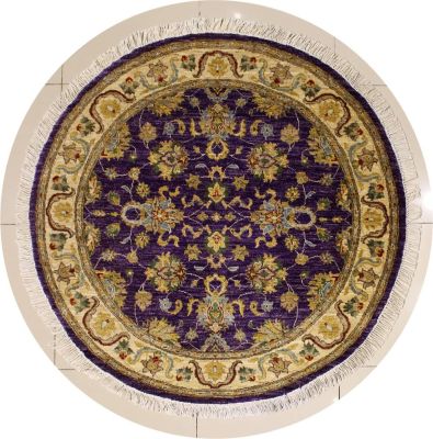 5'1x5'3 Chobi Ziegler Area Rug made using Vegetable dyes with Wool Pile - Floral Design | Hand-Knotted in Purple