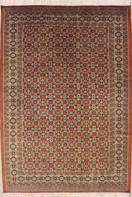 5'1x7'10 Bokhara Jaldar Area Rug with Silk & Wool Pile - Geometric Diamond Design | Hand-Knotted in Reddish Brown
