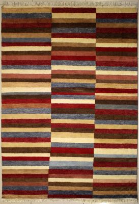 5'1x6'11 Gabbeh Area Rug with Wool Pile - Striped Design | Hand-Knotted Multicolored | 5x8