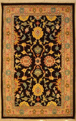 4'0x6'4 Pak Persian High Quality Area Rug with Wool Pile - Floral Design | Hand-Knotted in Dark Brown