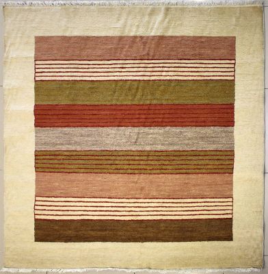 5'10x6'2 Gabbeh Area Rug made using Vegetable dyes with Wool Pile - Striped Design | Hand-Knotted Multicolored | 6x6 Square Double Knot Rug