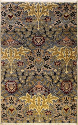 4'0x6'1 Chobi Ziegler Area Rug made using Vegetable dyes with Wool Pile - Paisley Design | Hand-Knotted in Grey