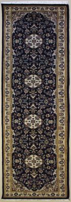 2'6x10'9 Pak Persian High Quality Area Rug with Wool Pile - Floral Design | Hand-Knotted in Blue
