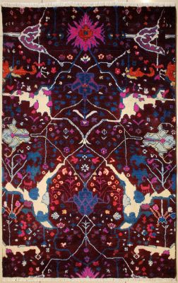 4'0x5'11 Chobi Ziegler Area Rug made using Vegetable dyes with Wool Pile - Geometric Design | Hand-Knotted in Maroon