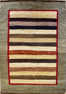 4'4x6'7 Gabbeh Area Rug made using Vegetable dyes with Wool Pile - Striped Design | Hand-Knotted Multicolored | 4.5x7 Double Knot Rug
