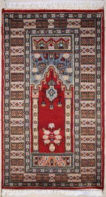 2'0x3'10 Bokhara Jaldar Area Rug with Wool Pile - Prayer Pictorial Design | Hand-Knotted in Red