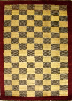 4'1x6'2 Gabbeh Area Rug made using Vegetable dyes with Wool Pile - Checkered Design | Hand-Knotted Multicolored | 4x6 Double Knot Rug