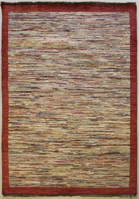 4'6x6'7 Gabbeh Area Rug made using Vegetable dyes with Wool Pile - Striped Design | Hand-Knotted Multicolored | 4.5x7 Double Knot Rug