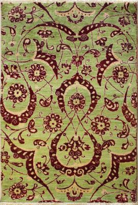 4'0x6'0 Chobi Ziegler Area Rug made using Vegetable dyes with Wool Pile - Paisley Design | Hand-Knotted in Green