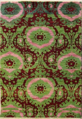 4'1x6'0 Chobi Ziegler Area Rug made using Vegetable dyes with Wool Pile - Floral Design | Hand-Knotted in Green