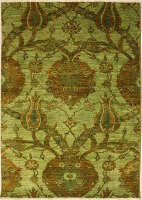 4'1x5'11 Chobi Ziegler Area Rug made using Vegetable dyes with Wool Pile - Paisley Design | Hand-Knotted in Green
