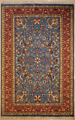5'1x8'2 Pak Persian Area Rug with Silk & Wool Pile - Floral Design | Hand-Knotted in Greenish Blue