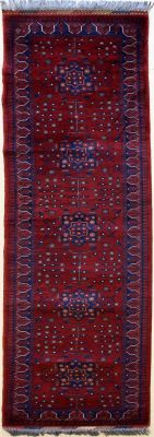 2'7x9'3 Caucasian Design Area Rug with Wool Pile - Tribal Khan Mohammadi Floral Design | Hand-Knotted in Red