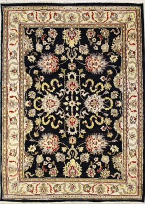 4'0x6'2 Chobi Ziegler Area Rug made using Vegetable dyes with Wool Pile - Floral Design | Hand-Knotted in Black