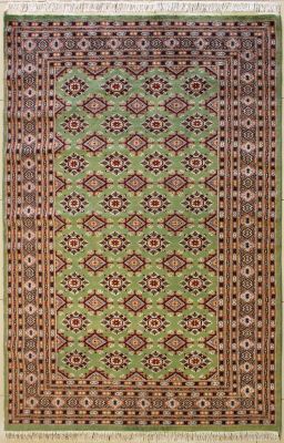 5'1x8'3 Bokhara Jaldar Area Rug with Silk & Wool Pile - Geometric Design | Hand-Knotted in Green