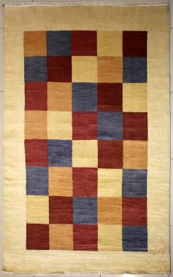 4'10x8'1 Gabbeh Area Rug made using Vegetable dyes with Wool Pile - Checkered Design | Hand-Knotted Multicolored | 5x8 Double Knot Rug