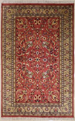 5'2x8'4 Pak Persian Area Rug with Silk & Wool Pile - Floral Design | Hand-Knotted in Reddish Brown