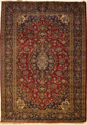 4'7x7'0 Pak Persian High Quality Area Rug with Wool Pile - Tribal Kashan Medallion Design | Hand-Knotted in Red