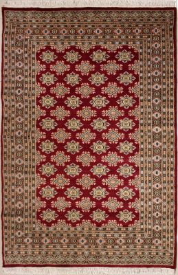 5'1x7'9 Bokhara Jaldar Area Rug with Silk & Wool Pile - Geometric Diamond Design | Hand-Knotted in Red