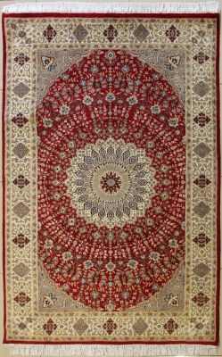 4'6x7'2 Pak Persian High Quality Area Rug with Silk & Wool Pile - Floral Design | Hand-Knotted in Red