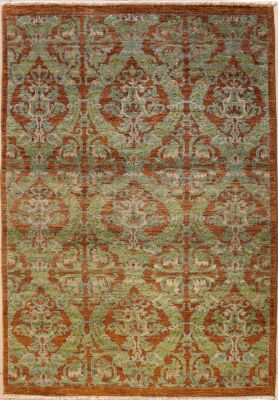 4'0x6'2 Chobi Ziegler Area Rug made using Vegetable dyes with Wool Pile - Floral Design | Hand-Knotted in Brown