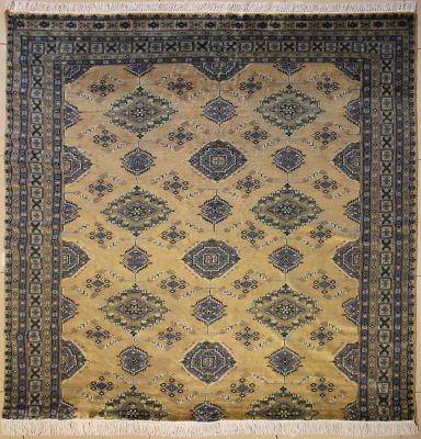 6'5x7'0 Bokhara Jaldar Area Rug with Wool Pile - Geometric Diamond Design | Hand-Knotted in Beige