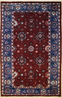 4'1x6'8 Pak Persian High Quality Area Rug with Silk & Wool Pile - Floral Design | Hand-Knotted in Maroon