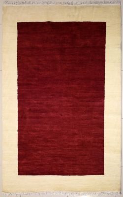 4'11x7'9 Gabbeh Area Rug made using Vegetable dyes with Wool Pile - Solid Design | Hand-Knotted in Red