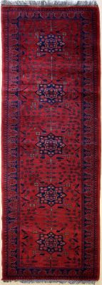 2'10x9'6 Caucasian Design Area Rug with Wool Pile - Tribal Khan Mohammadi Floral Design | Hand-Knotted in Red