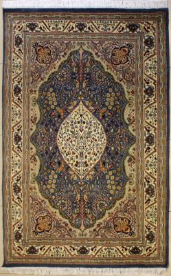 4'7x7'2 Pak Persian High Quality Area Rug with Silk & Wool Pile - Floral Design | Hand-Knotted in Grey