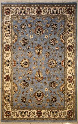 4'7x7'3 Chobi Ziegler Area Rug made using Vegetable dyes with Wool Pile - Floral Design | Hand-Knotted in Greenish Blue