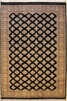 5'11x8'7 Bokhara Jaldar Area Rug with Silk & Wool Pile - Geometric Diamond Design | Hand-Knotted in Black
