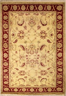 5'6x8'3 Chobi Ziegler Area Rug made using Vegetable dyes with Wool Pile - Floral Design | Hand-Knotted in White