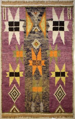 5'0x8'5 Gabbeh Area Rug made using Vegetable dyes with Wool Pile - Diamond Design | Hand-Knotted in Purple