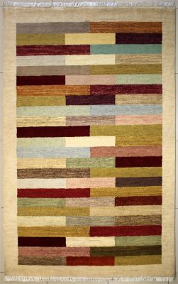 5'6x7'11 Gabbeh Area Rug made using Vegetable dyes with Wool Pile - Striped Design | Hand-Knotted Multicolored | 5.5x8 Double Knot Rug