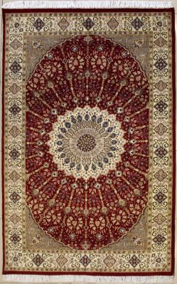 4'6x7'9 Pak Persian High Quality Area Rug with Silk & Wool Pile - Floral Design | Hand-Knotted in Red