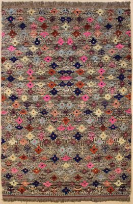 5'3x7'10 Chobi Ziegler Area Rug made using Vegetable dyes with Wool Pile - Polka Dot Design | Hand-Knotted Multicolored | 5.5x8 Double Knot Rug