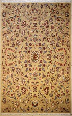 6'1x9'0 Pak Persian Area Rug with Silk & Wool Pile - Floral Design | Hand-Knotted in Beige